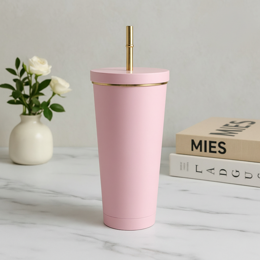 Elegance Flow Cup 710 ML Bottle with Golden Straw