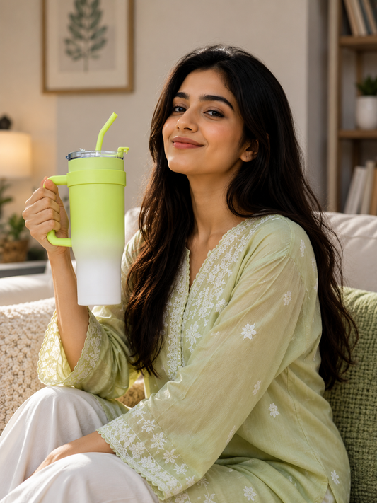 FreshGlow Stainless Steel Tumbler 1200ML with Metal Straw