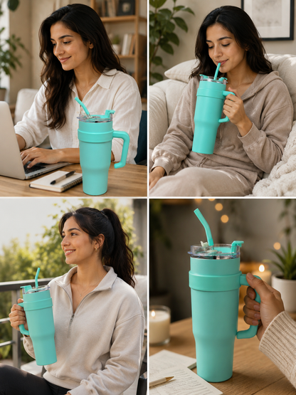 OceanBreeze Stainless Steel Tumbler 1200ML with Metal Straw