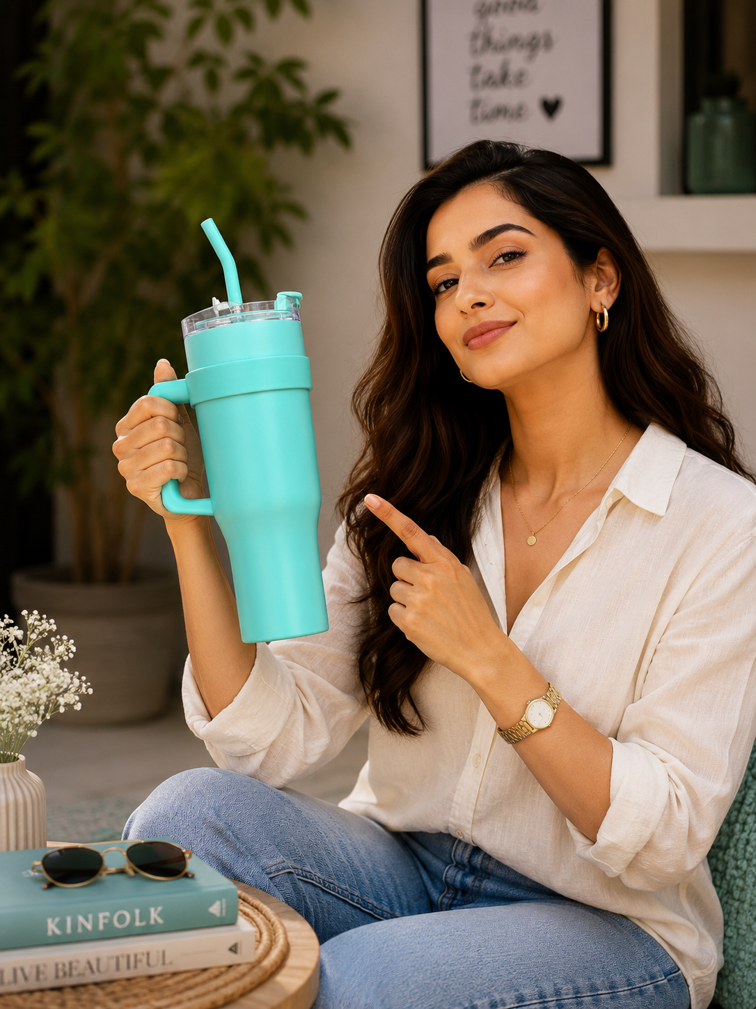 OceanBreeze Stainless Steel Tumbler 1200ML with Metal Straw