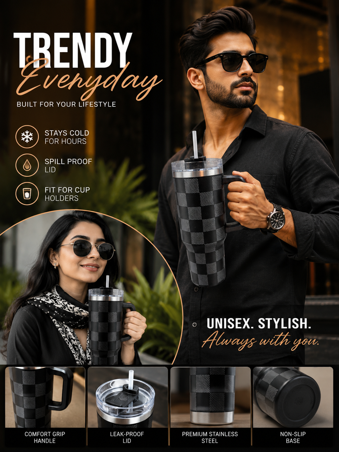 CheckMate Stainless Steel Tumbler 1200ML