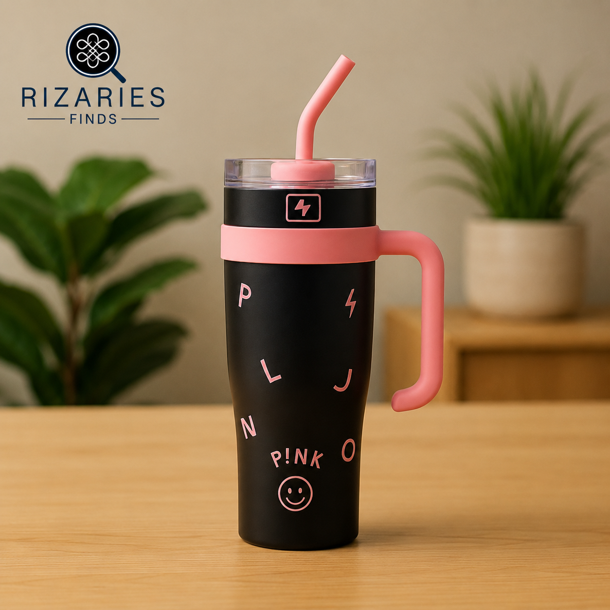 Limited Edition Pink Black Bottle 1200 ML with Metal Straw