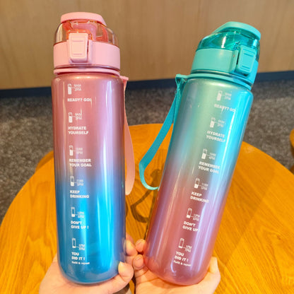 Teal Pink Motivational Water Bottle with Time Marker 1000 ML