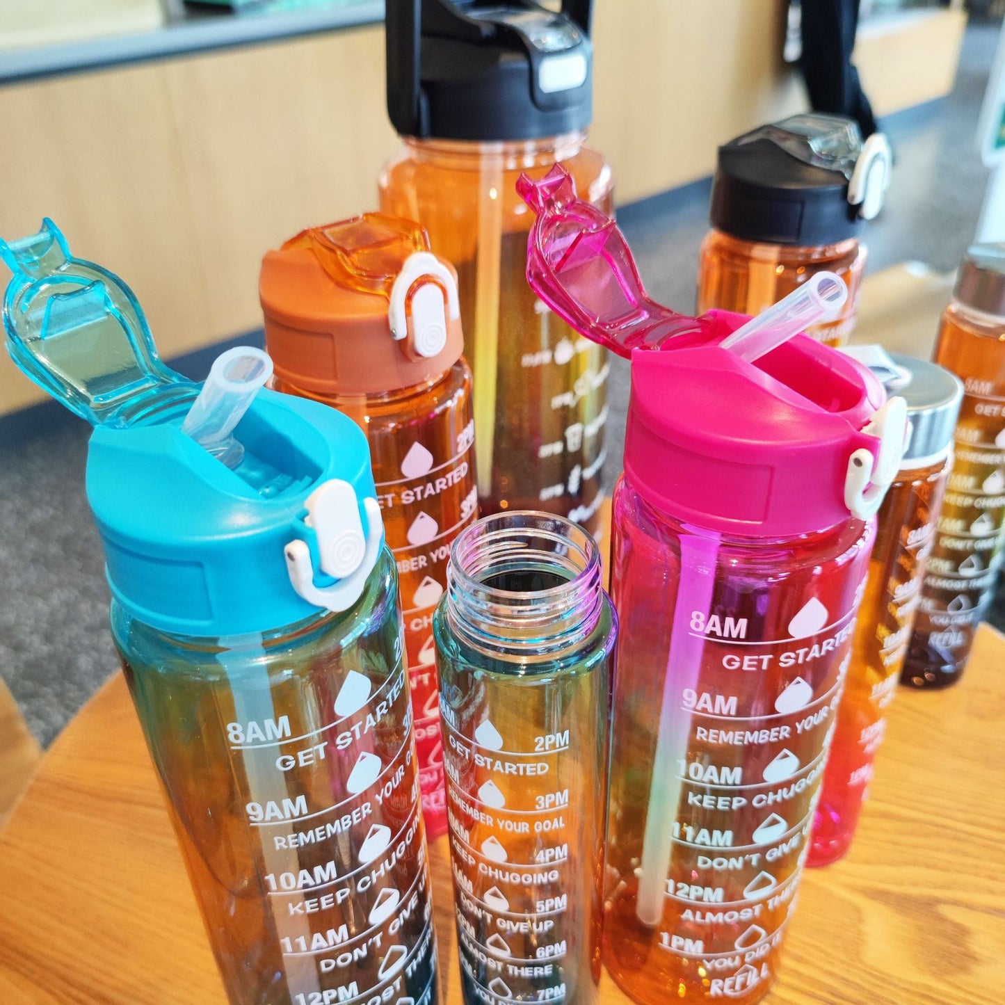 Pack of 3 Water Bottles with Time Marker ( Pink-Green-Orange)