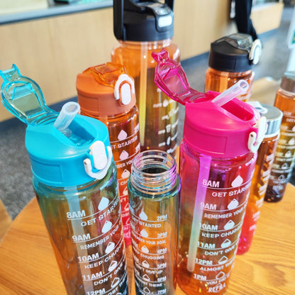 Pack of 3 Water Bottles with Time Marker ( Purple-Yellow)
