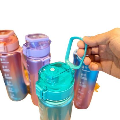 Teal Pink Motivational Water Bottle with Time Marker 1000 ML