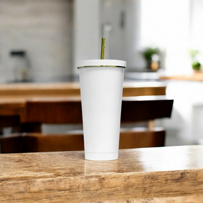 Elegance Flow Cup 710 ML Bottle with Golden Straw