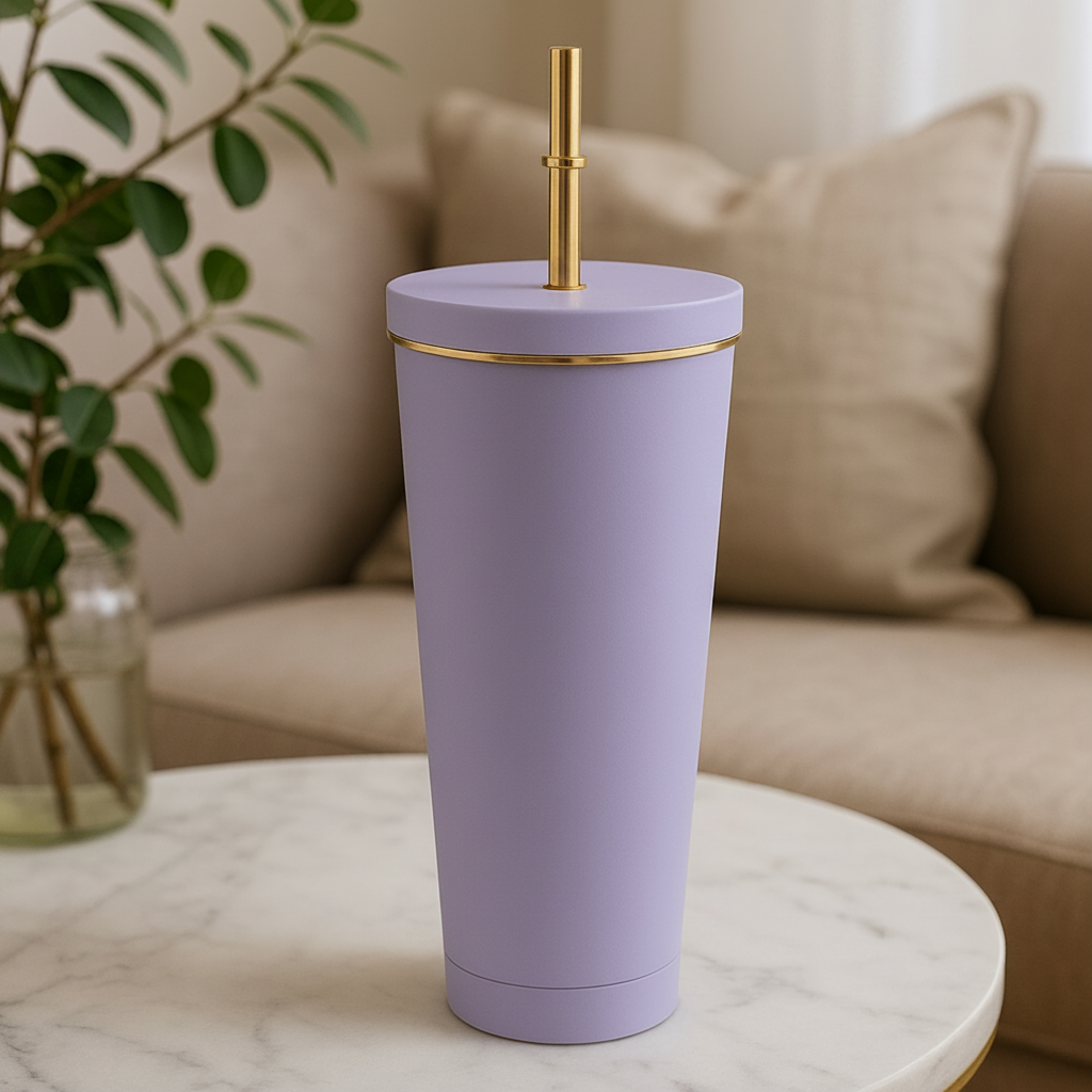 Elegance Flow Cup 710 ML Bottle with Golden Straw