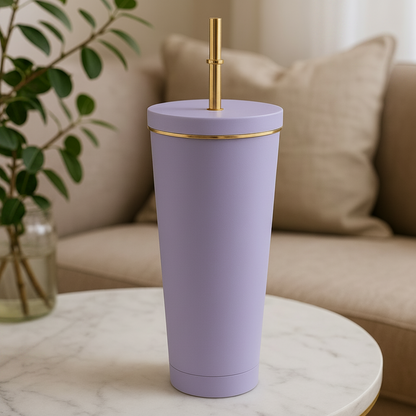 Elegance Flow Cup 710 ML Bottle with Golden Straw