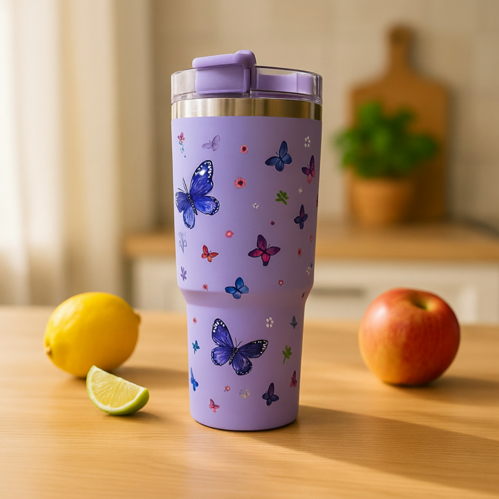 Purple Butterfly Bliss 890ML with Straw