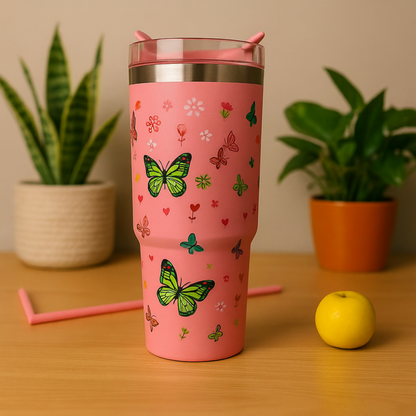 Pink Butterfly Bliss 890ML with Straw
